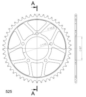 Couronne acier Pas 525 – 49 dents – Supersprox CE40449