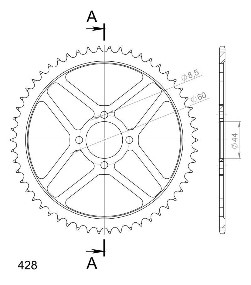Couronne acier 54 dents Yamaha TT125 R 2000-2001 – Supersprox RFE-833-54-BLK