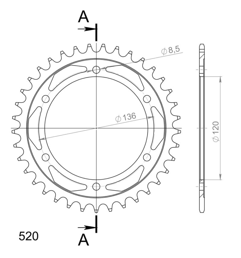 Couronne acier Yamaha SRX600 1986–1990 – Supersprox CC30437 – 37 dents pas 520