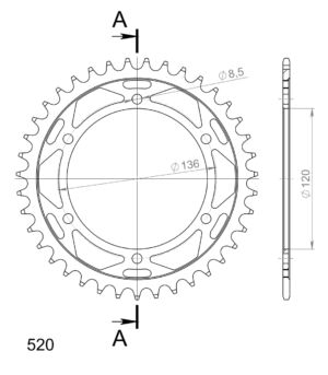 Couronne acier 39 dents Pas 520 Yamaha RD350 LC / YPVS 1983–1990 & SZR660 1994–1998 – Supersprox CC30439