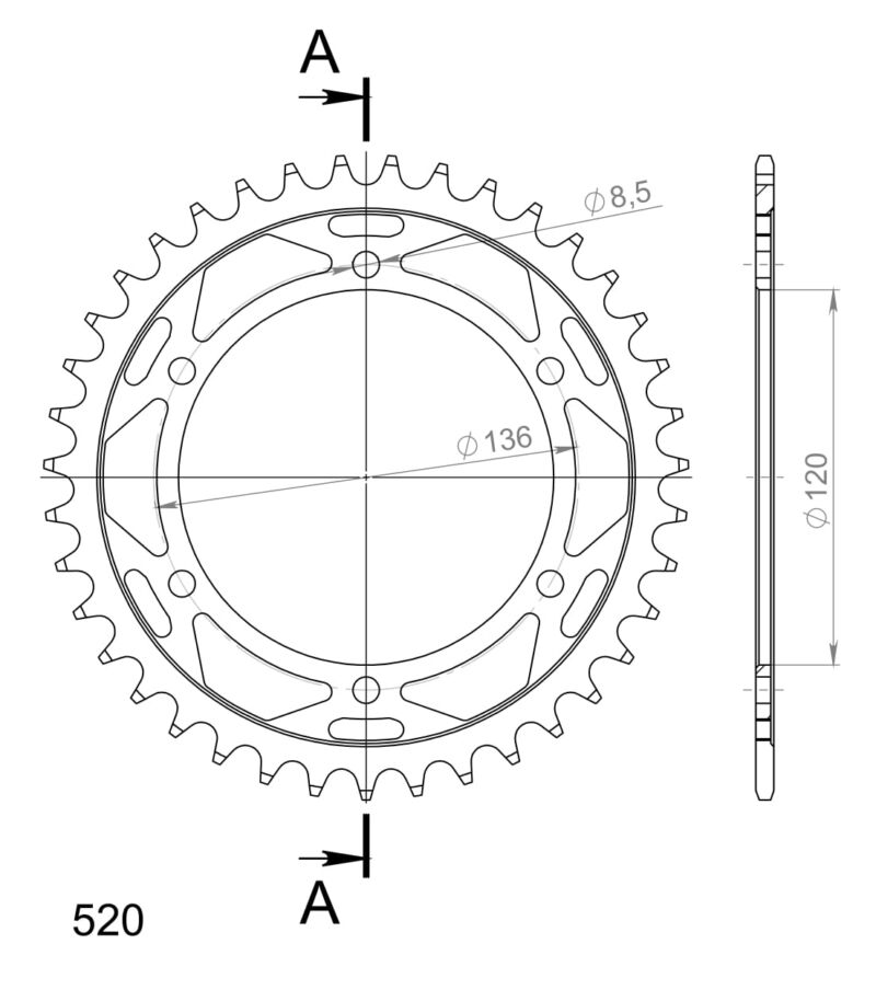 Couronne acier 39 dents Pas 520 Yamaha RD350 LC / YPVS 1983–1990 & SZR660 1994–1998 – Supersprox CC30439