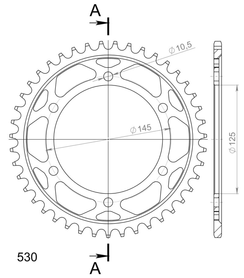 Couronne acier Yamaha FZ750 1987–1994 – Supersprox CC60143 – Pas 530 – 43 dents