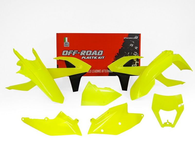 Kit plastique moto Jaune Fluo R’Tech – RKITKTMGF0517 – Carénages polypropylène anti-rayure