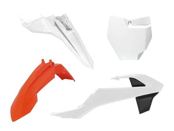 Kit plastique carénage KTM SX65 (2016-2023) – R’Tech – 4 pièces – orange/blanc/noir