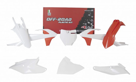 Kit plastique carénage KTM SX85 (2018-2023) 17"/14" & 19"/16" – R’Tech – 6 pièces Orange/Blanc