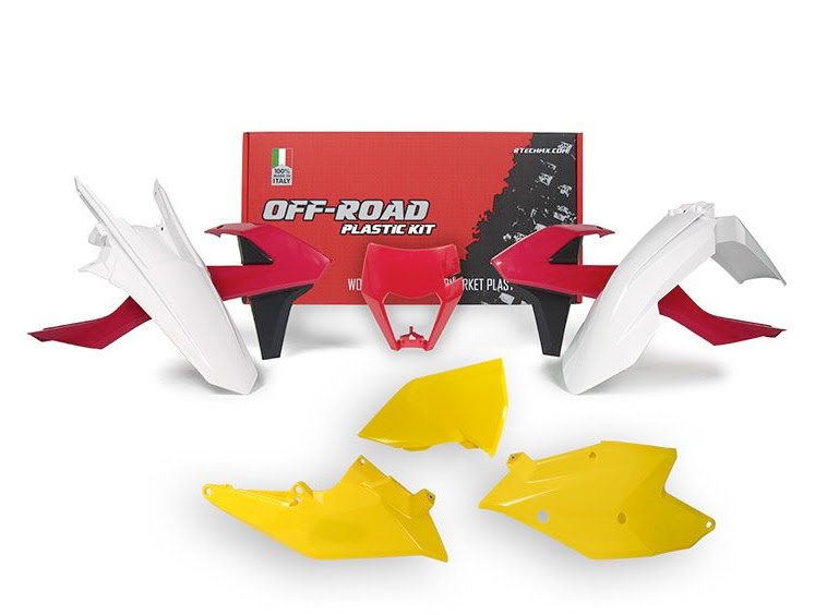 Kit plastique carénage moto Rouge Jaune Blanc – R’Tech RKITKTMRQ1517