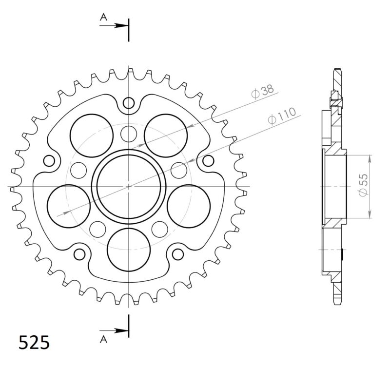 Couronne de transmission 525 38 dents – Supersprox STEALTH 736 – Performance extrême