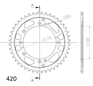 Couronne acier 44 dents Kawasaki KX60 (1983-1999) – Supersprox CG10044
