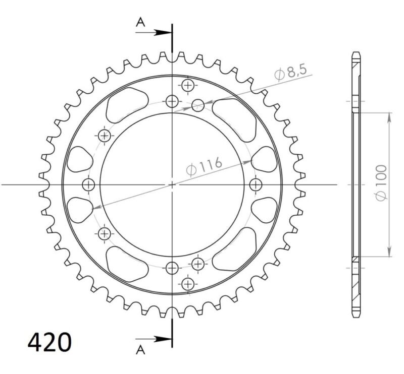 Couronne acier 44 dents Kawasaki KX60 (1983-1999) – Supersprox CG10044