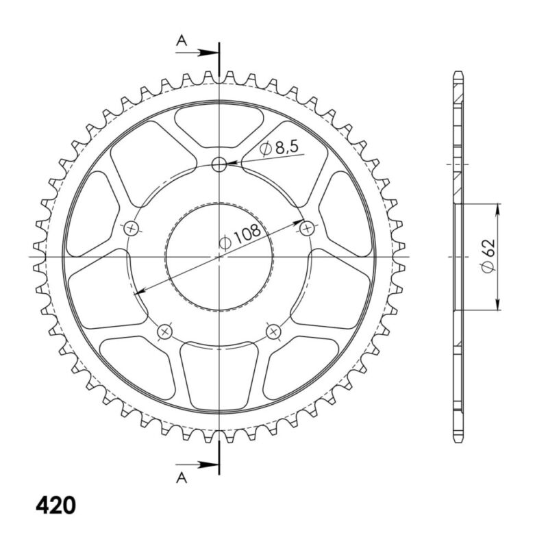 Couronne acier 52 dents Pas 420 Mash Fifty SM, Peugeot XR7, Rieju MRX – Supersprox CX12252