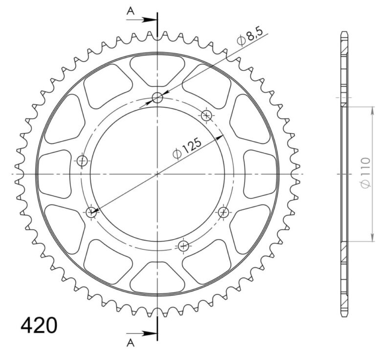 Couronne acier 56 dents Pas 420 Honda HM CRE50 / Sherco 50 (1998–2023) – Supersprox CO10456