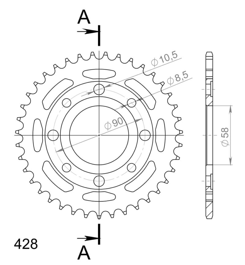 Couronne acier 39 dents Pas 428 Honda CB125T 1980-1986 Kymco 125 Supersprox CA20139