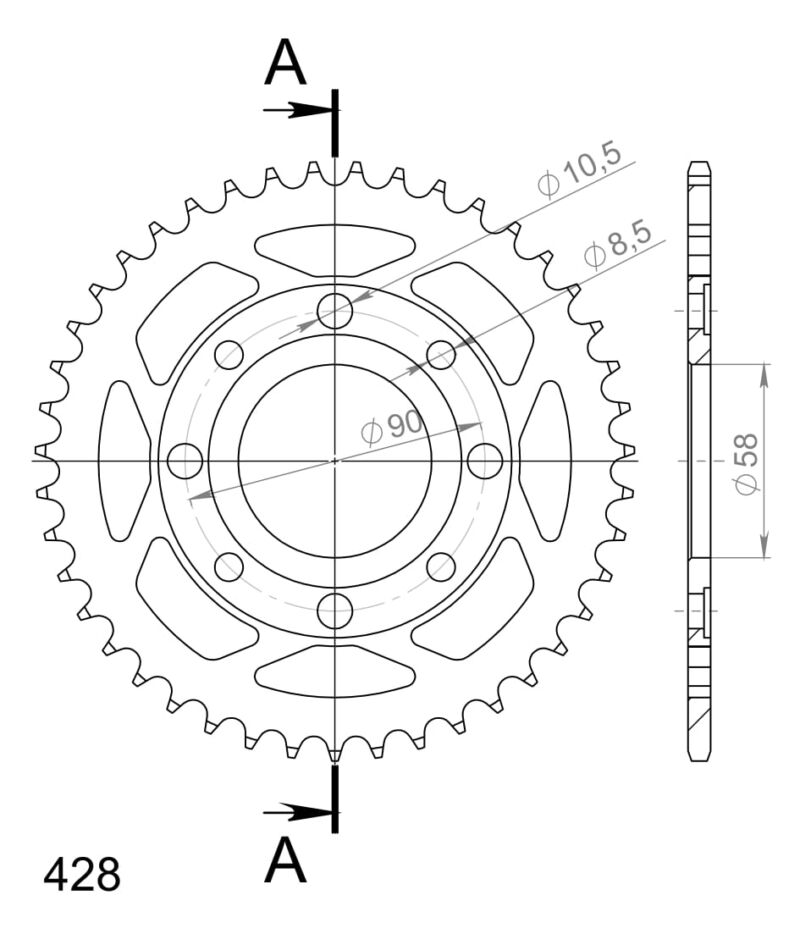Couronne acier 43 dents Honda CM125 C Custom 1982–1999 | Daelim VC125 1995–1997 | Supersprox CA20143
