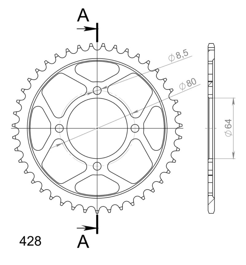 Couronne acier 43 dents Yamaha YBR125 Custom 2009 à 2015 – Supersprox CC20043