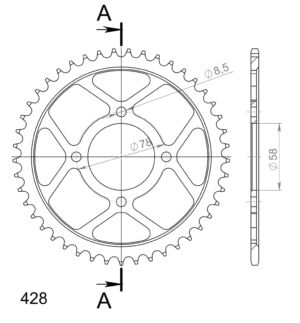 Couronne acier Pas 428 – 45 dents – Supersprox CE20145 – – Haute résistance