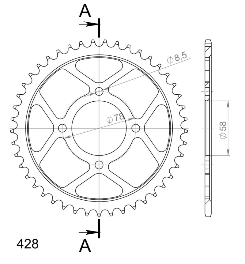 Couronne acier Pas 428 – 45 dents – Supersprox CE20145 – – Haute résistance