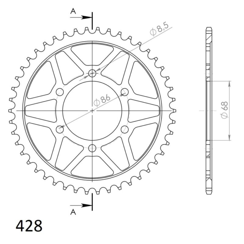 Couronne acier 46 dents pas 428 Kawasaki ZL125 Eliminator 1997-2003 – Supersprox CG20146