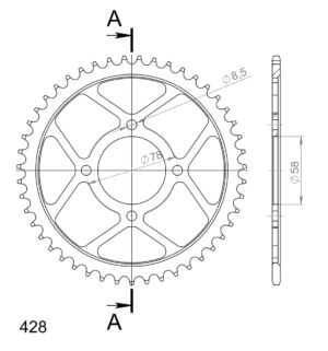 Couronne acier – Hyosung Cruise II, GF125, Suzuki RG80 Gamma (1985–2003) – Supersprox CE20147 – 47 dents – Pas 428