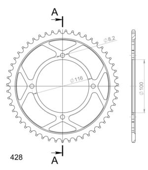 Couronne acier 428 – Kawasaki KX85 & KLX140 R L (2001–2024) – Supersprox CG10551