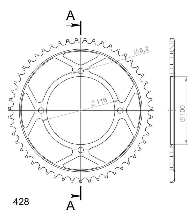 Couronne acier 428 – Kawasaki KX85 & KLX140 R L (2001–2024) – Supersprox CG10551