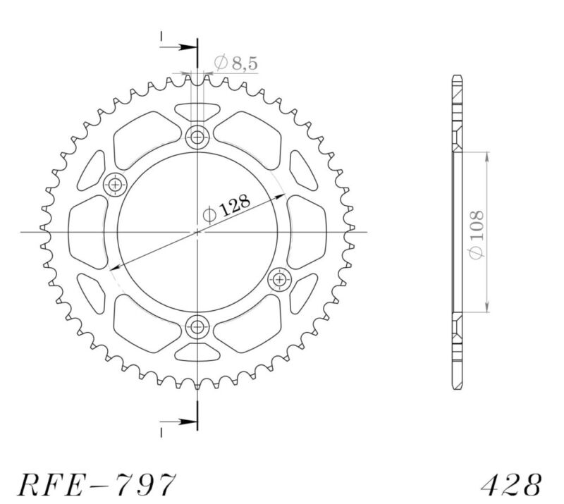 Couronne acier 51 dents – Pas 428 – Supersprox CE21251 – Transmission moto