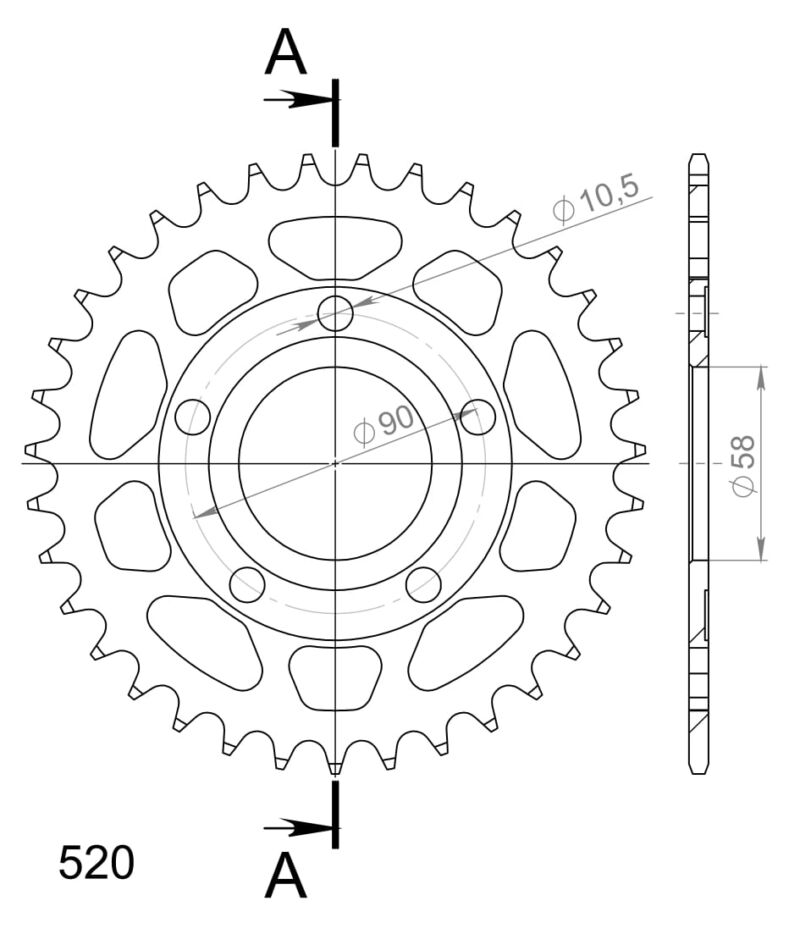 Couronne acier 520 35 dents Honda NSR125 JC22 (1998–2003) – Supersprox CA21535