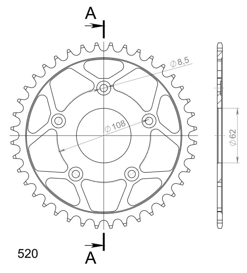 Couronne acier 520 40 dents Aprilia Pegaso / RS125 / Tuono / Tuareg – Supersprox CK20340