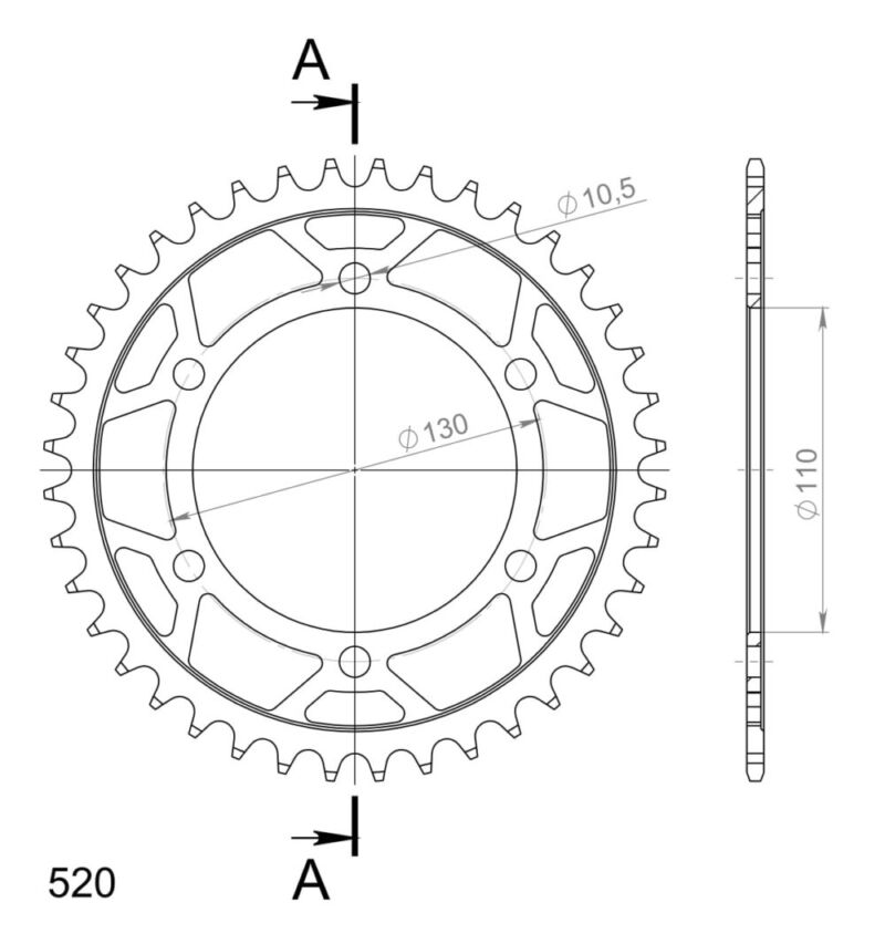 Couronne acier 520 – Kawasaki EL252 F Eliminator EL250F 1997–2003 – Supersprox CG50040