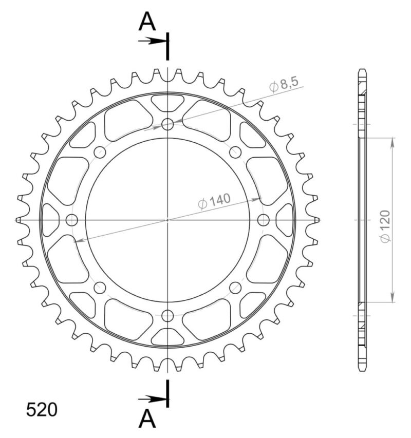 Couronne acier Kawasaki KLR650 1995-2004 – Supersprox CG60042 – 42 dents pas 520