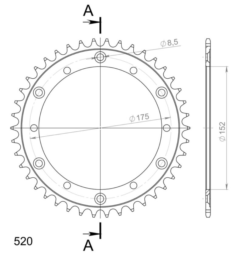 Couronne acier – Yamaha XT500 (1976 à 1989) – Pas 520 – 42 dents – Supersprox CC50042