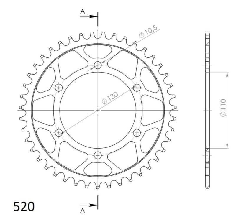 Couronne acier 520 pour Kawasaki Eliminator 500 / Yamaha MT-03 YZF-R3 (2008-2024) – Supersprox CG50043