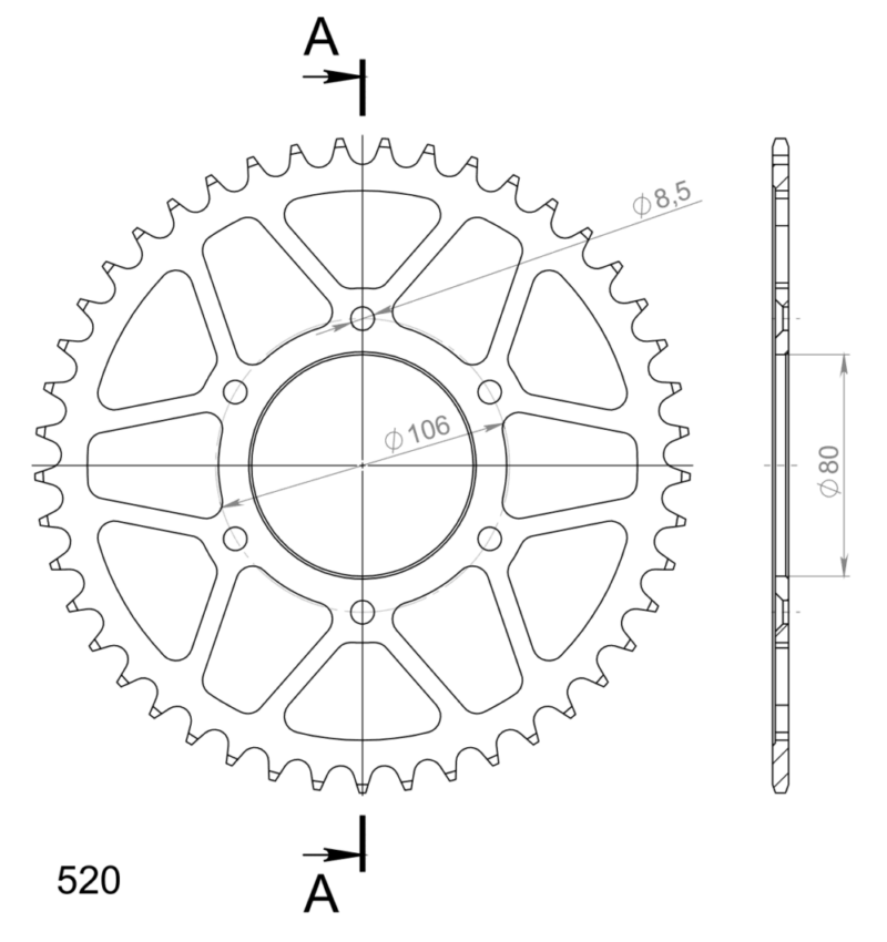 Couronne acier 45 dents – Aprilia ETX125 / MX125 / SX125 (1999-2009) – Supersprox CI20445