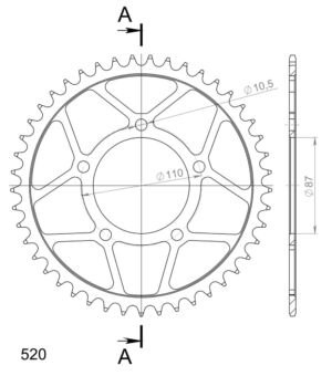 Couronne acier pas 520 – 45 dents – Supersprox CE40545