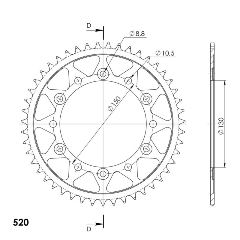 Couronne acier 520 - 46 dents Honda NX650 1996-2000 Yamaha XJ6 2009-2016 Supersprox CA50146