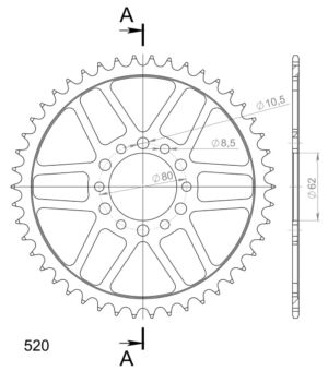 Couronne acier Yamaha XT200 1981–1988 / XT250 1980–1987 – Supersprox CC30046 – Pas 520 – 46 dents