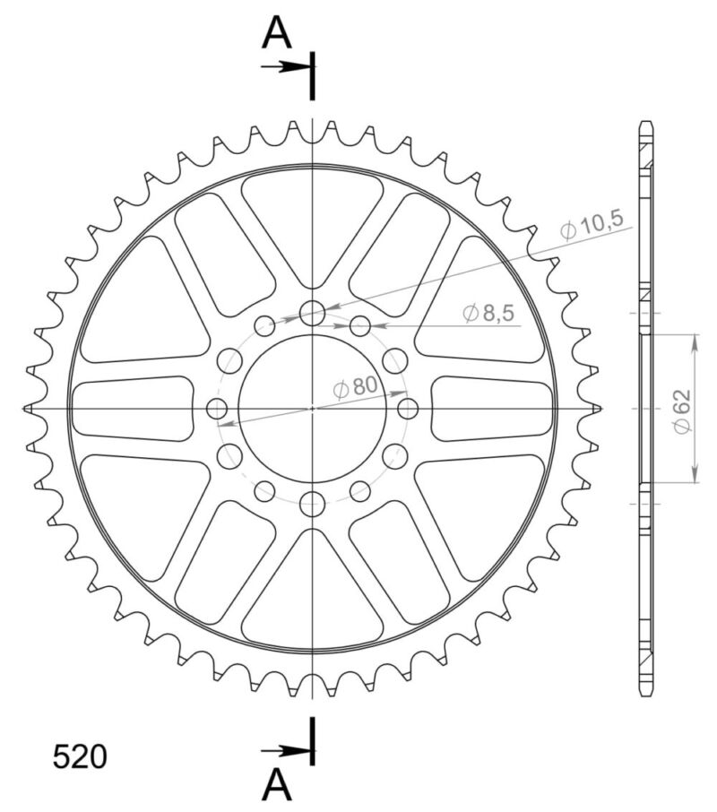 Couronne acier Yamaha XT200 1981–1988 / XT250 1980–1987 – Supersprox CC30046 – Pas 520 – 46 dents