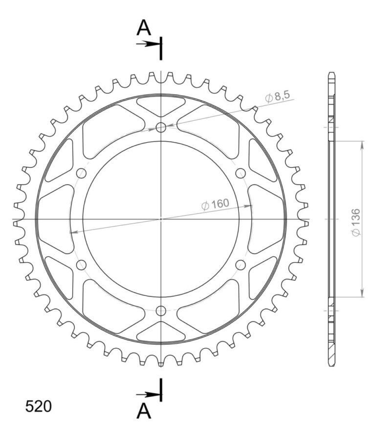 Couronne acier 49 dents Pas 520 – Aprilia 6.5 Starck MH 1995 à 2000 – Supersprox CI30449