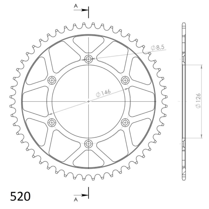 Couronne acier 520 52 dents – motos compatibles – Supersprox CE20352