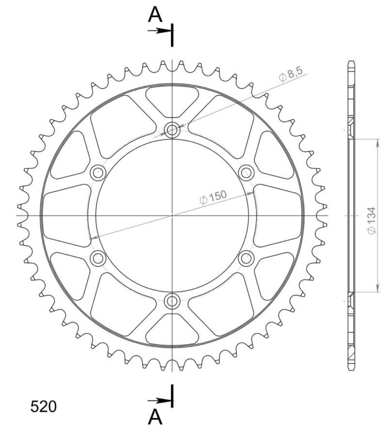 Couronne acier 52 dents Pas 520 Supersprox – CG20452 – Transmission haute performance