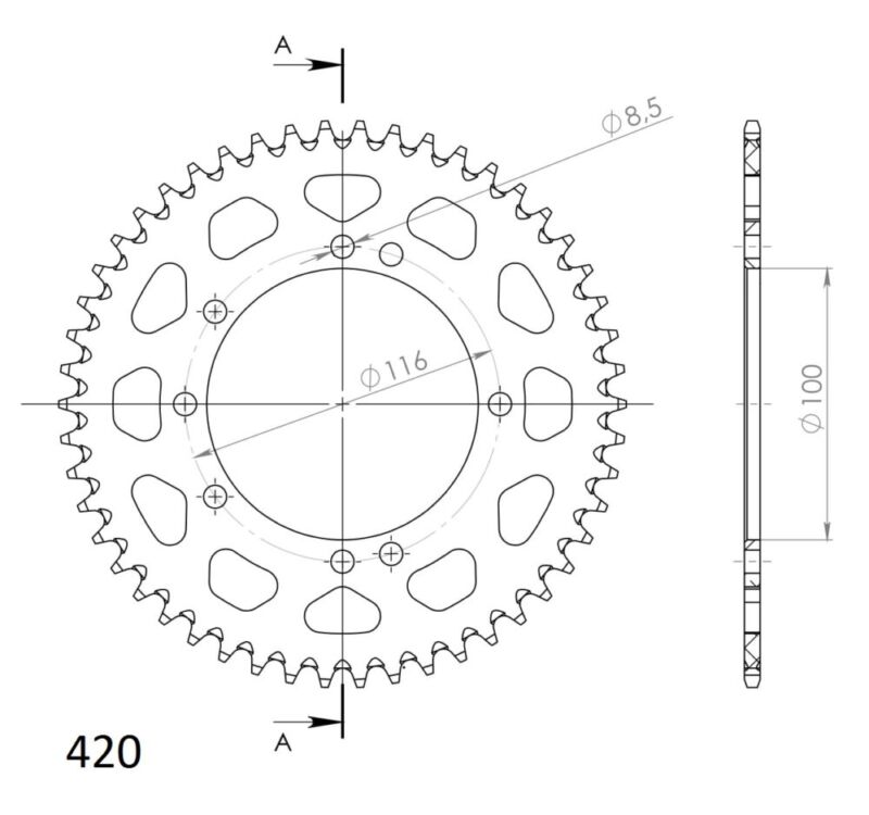 Couronne aluminium 50 dents Kawasaki KX85 (2001–2023) – Supersprox RAL-457:50-BLK