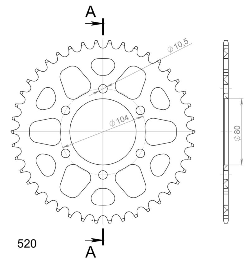 Couronne aluminium 42 dents Kawasaki GPZ400, Z1000, ZX-7 RR, ZXR750 (1986–2013) – Supersprox AH403X42