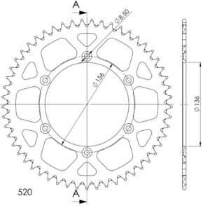 Couronne aluminium 52 dents 520 Gas Gas EC125 1997-2000 Husqvarna 125/610 Supersprox AF206X52