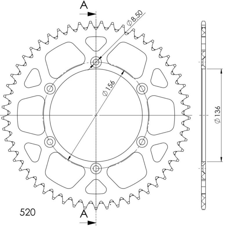 Couronne aluminium 52 dents 520 Gas Gas EC125 1997-2000 Husqvarna 125/610 Supersprox AF206X52