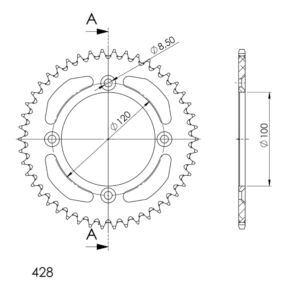 Couronne aluminium 44 dents Pas 428 pour – Supersprox AF104X44