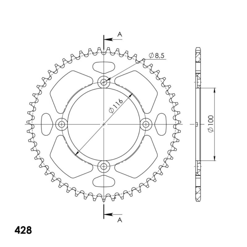 Couronne aluminium 428 – Kawasaki KX80/KX85 1998-2024 – Supersprox AH105X51