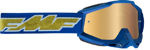 Masque moto cross POWERBOMB Rocket Deep Navy Gold - Ecran Miroir True Gold  - FMF