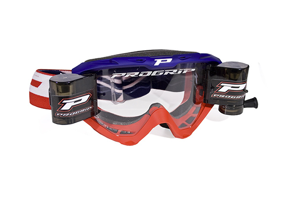 Masque moto cross RIOT Roll-Off 3450 Bleu/Rouge  - Progrip