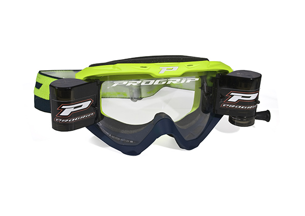 Masque moto cross RIOT Roll-Off 3450 Jaune Fluo/Bleu Marine - Progrip