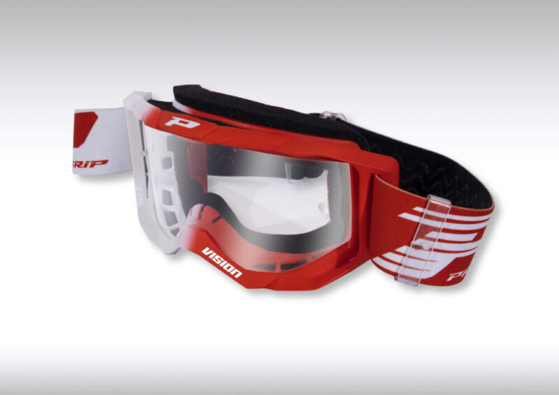 Masque moto cross VISION Base 3300 Blanc/Rouge - Progrip