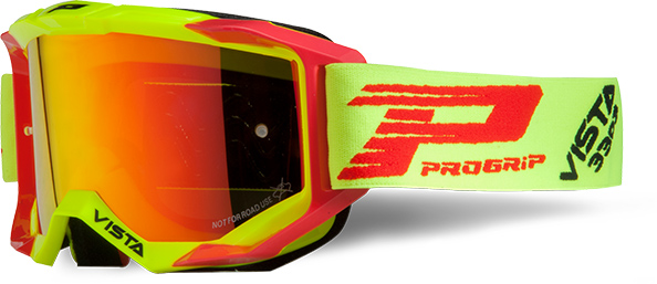 Masque moto cross VISTA Mirror 3303 Rouge/Jaune Fluo - Progrip